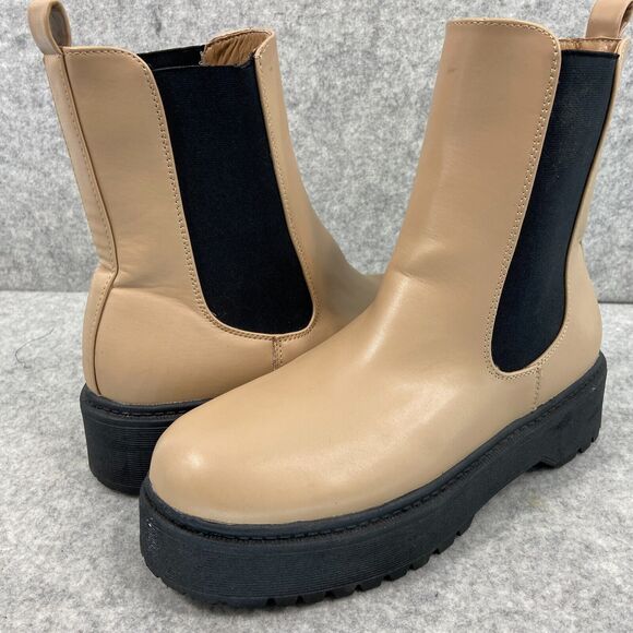 MIA Leigha Womens Tan Faux Leather Chunky Lug Sole Chelsea Ankle Boot Size 8.5 - Picture 9 of 12